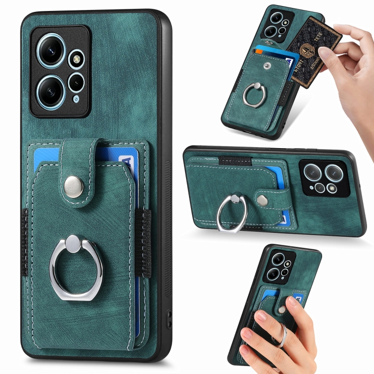 

For Redmi Note 12 4G Retro Skin-feel Ring Card Wallet Phone Case(Green)