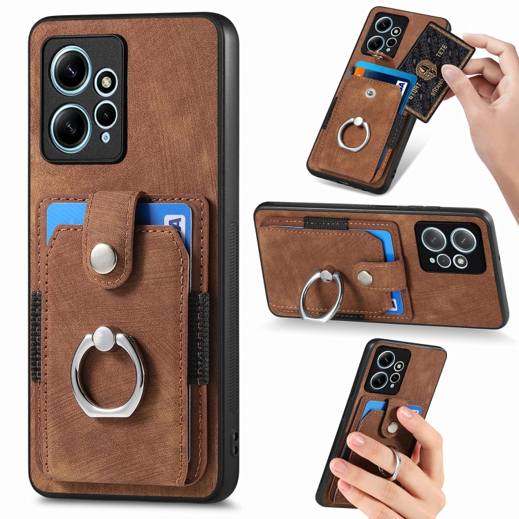 

For Redmi Note 12 4G Retro Skin-feel Ring Card Wallet Phone Case(Brown)