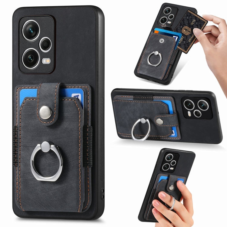 

For Redmi Note 12 Pro+ Retro Skin-feel Ring Card Wallet Phone Case(Black)