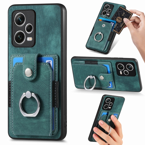For Redmi Note 12 Pro+ Retro Skin-feel Ring Card Wallet Phone Case(Green) for samsung galaxy galaxy s23 ultra 5g brushed texture wallet ring holder phone case blue