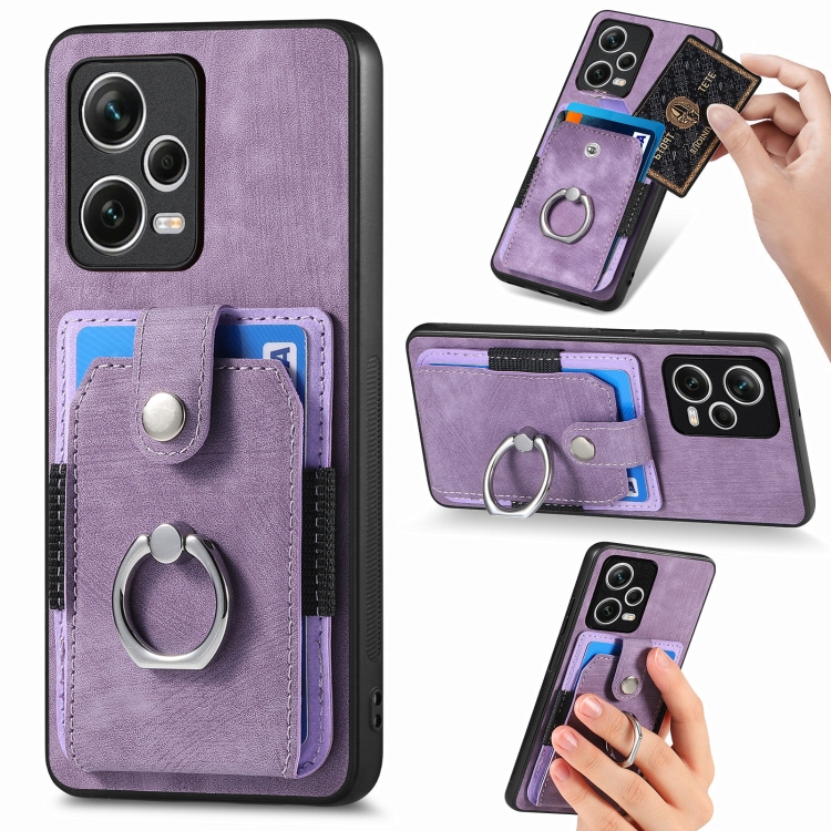 

For Redmi Note 12 Pro+ Retro Skin-feel Ring Card Wallet Phone Case(Purple)
