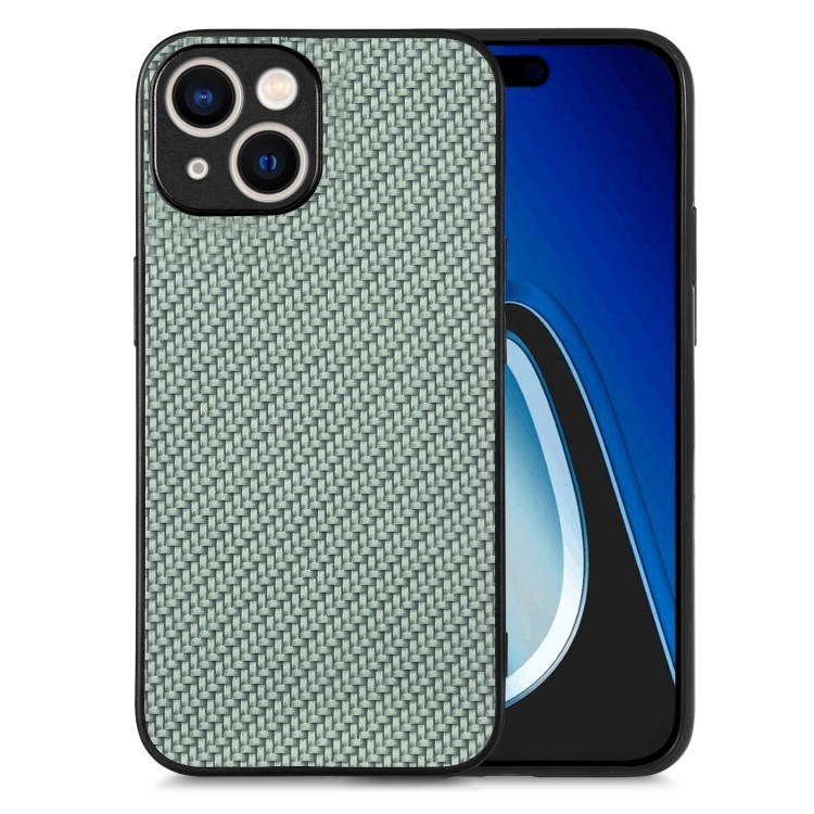 

For iPhone 15 Carbon Fiber Texture Leather Back Phone Case(Green)