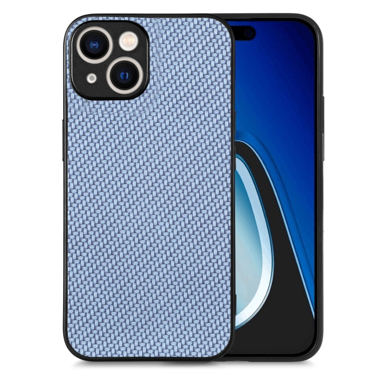 

For iPhone 15 Plus Carbon Fiber Texture Leather Back Phone Case(Blue)