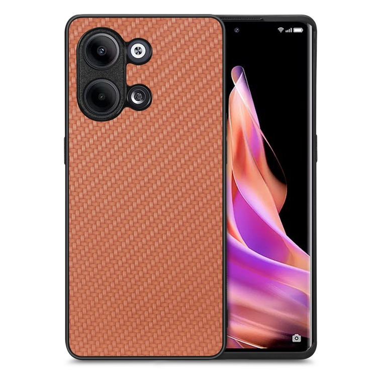

For OPPO Reno9 Carbon Fiber Texture Leather Back Cover Phone Case(Brown)