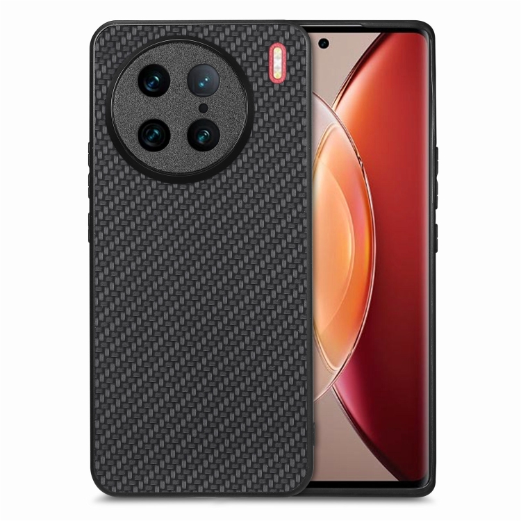 

For vivo X90 Pro Carbon Fiber Texture Leather Back Cover Phone Case(Black)
