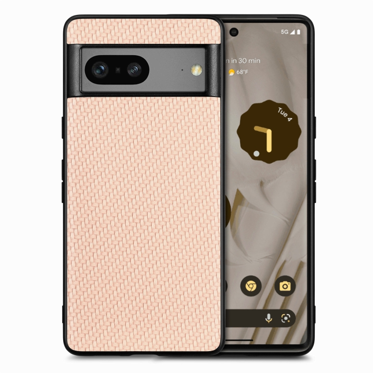 

For Google Pixel 7A Carbon Fiber Texture Leather Back Cover Phone Case(Khaki)