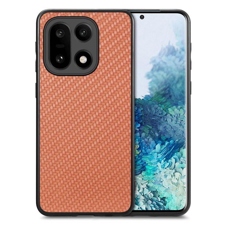 

For OnePlus 15 Carbon Fiber Texture Leather Back Cover Phone Case(Brown)