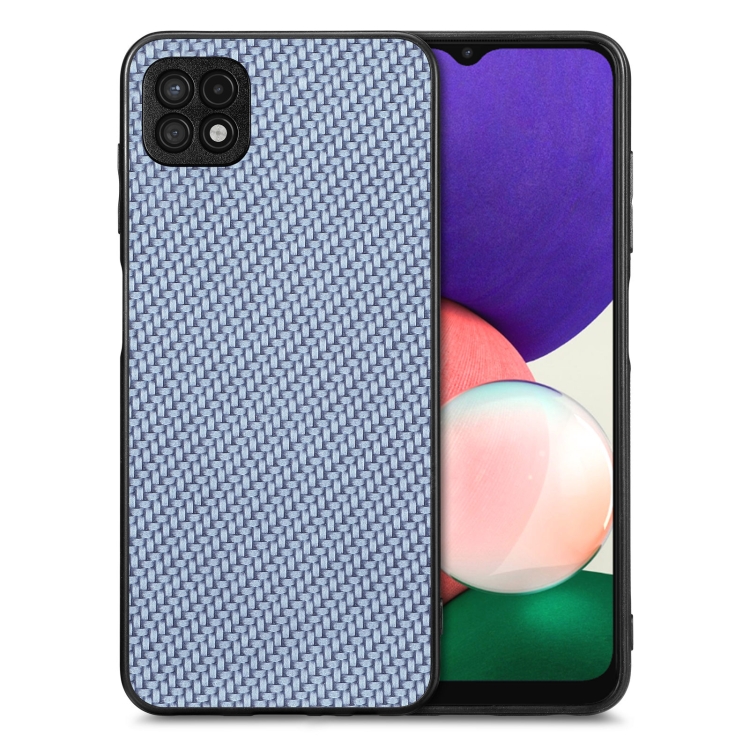 

For Samsung Galaxy A22 5G Carbon Fiber Texture Leather Back Cover Phone Case(Blue)