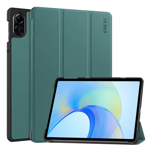 

For Honor Pad X8 Pro / X9 11.5 ENKAY Tri-fold Custer Texture Leather Smart Tablet Case(Dark Green)