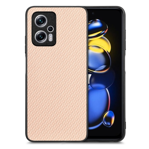 

For Redmi Note 11T Pro 5G Carbon Fiber Texture Leather Back Cover Phone Case(Khaki)