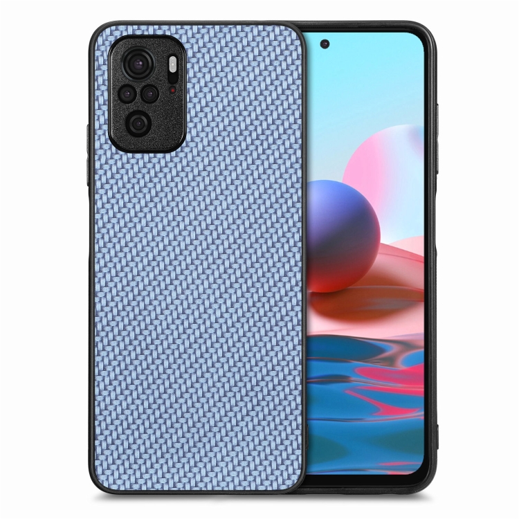

For Redmi Note 10 Carbon Fiber Texture Leather Back Cover Phone Case(Blue)