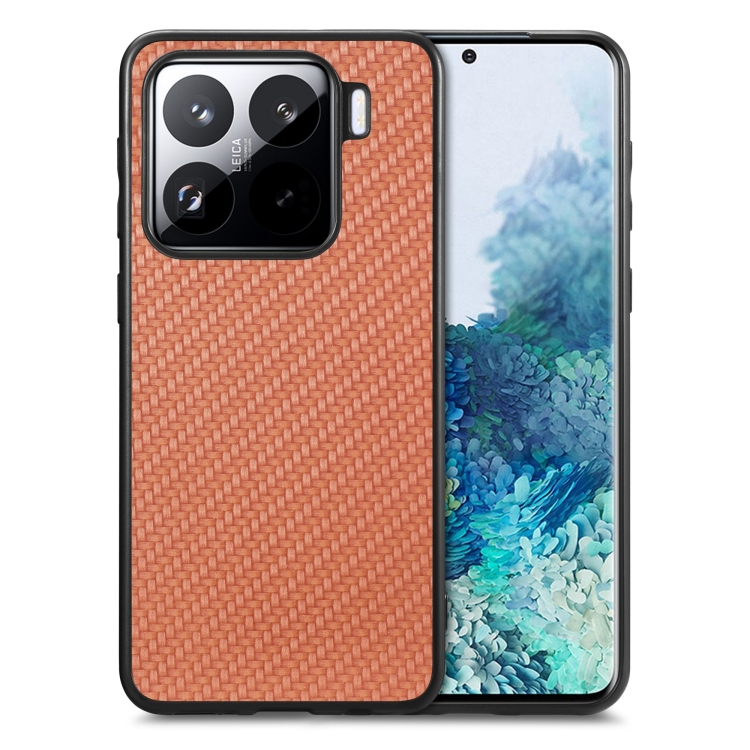 

For Xiaomi 15 Carbon Fiber Texture Leather Back Cover Phone Case(Brown)