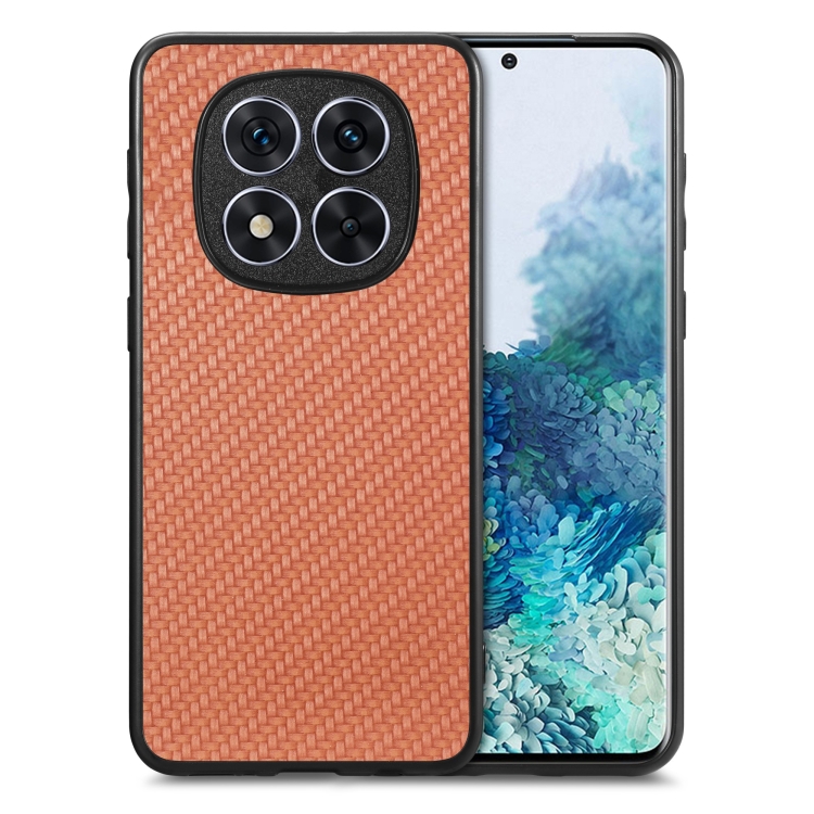 

For Redmi Note 14 5G Carbon Fiber Texture Leather Back Cover Phone Case(Brown)