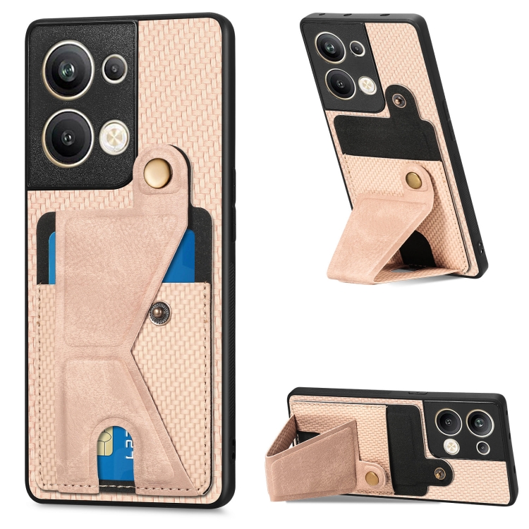 

For OPPO Reno9 Pro+ Carbon Fiber Wallet Flip Card K-shaped Holder Phone Case(Khaki)