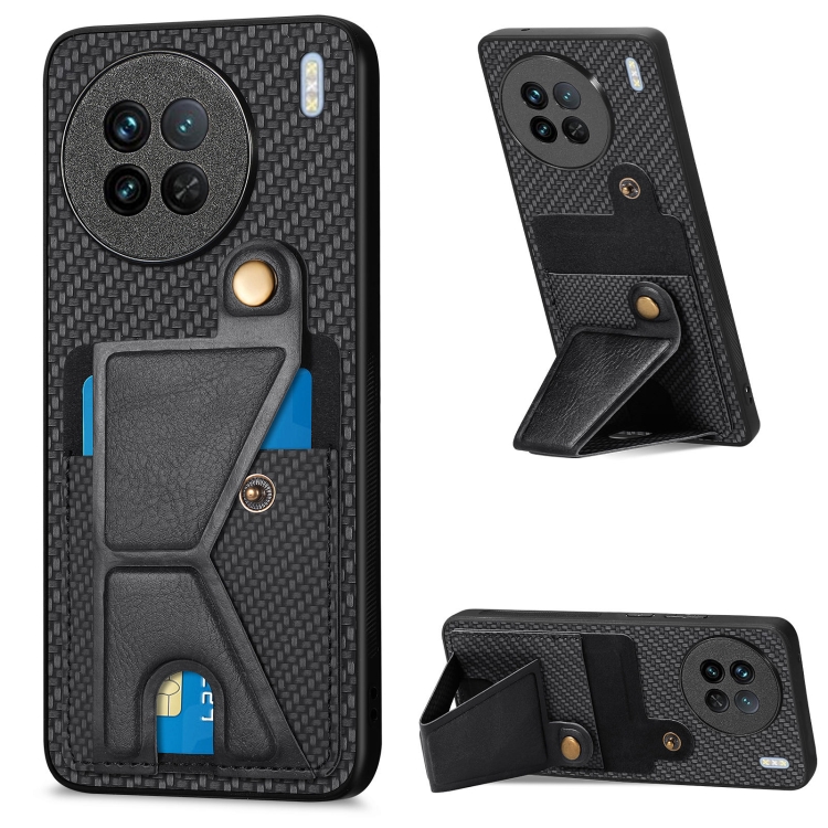

For vivo X90 Carbon Fiber Wallet Flip Card K-shaped Holder Phone Case(Black)