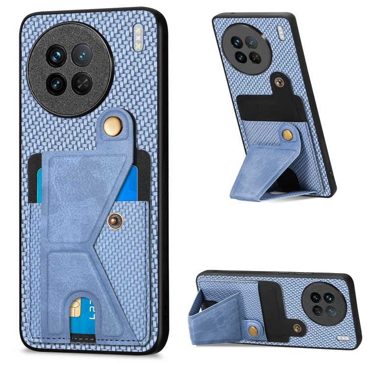 

For vivo X90 Carbon Fiber Wallet Flip Card K-shaped Holder Phone Case(Blue)