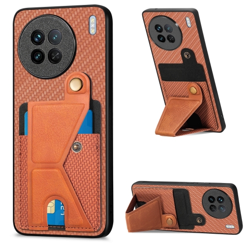 

For vivo X90 Carbon Fiber Wallet Flip Card K-shaped Holder Phone Case(Brown)