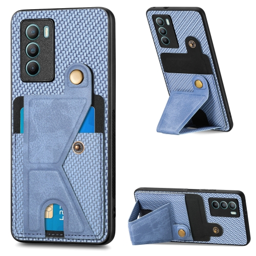 

For vivo T1 Carbon Fiber Wallet Flip Card K-shaped Holder Phone Case(Blue)