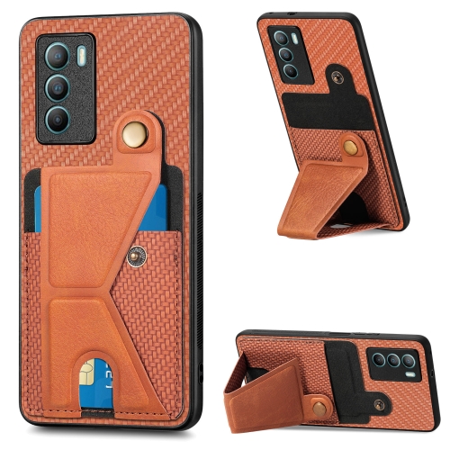 

For vivo T1 Carbon Fiber Wallet Flip Card K-shaped Holder Phone Case(Brown)