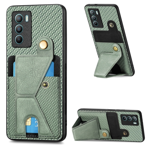 

For vivo T1 Carbon Fiber Wallet Flip Card K-shaped Holder Phone Case(Green)