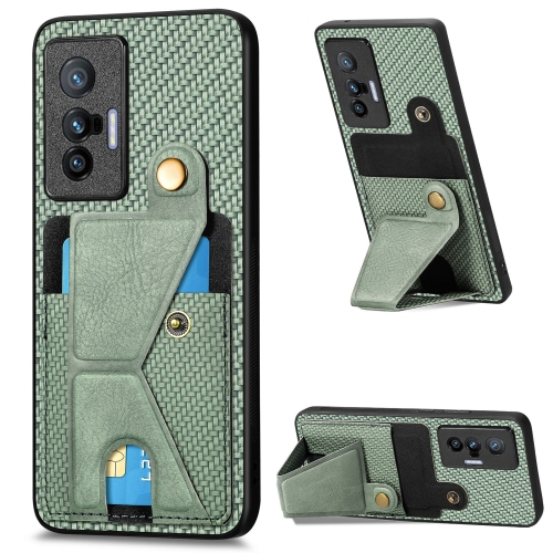 

For vivo X70 Carbon Fiber Wallet Flip Card K-shaped Holder Phone Case(Green)