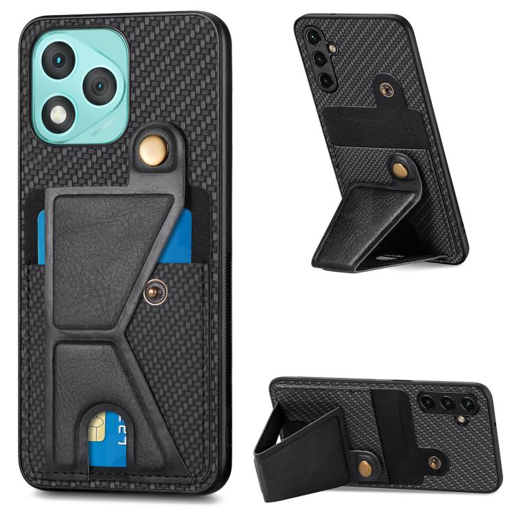 

For Honor 400 Lite Global Carbon Fiber Wallet Flip Card K-shaped Holder Phone Case(Black)