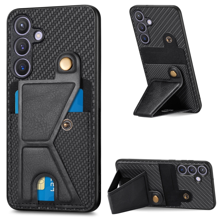 

For Samsung Galaxy S24+ 5G Carbon Fiber Wallet Flip Card K-shaped Holder Phone Case(Black)