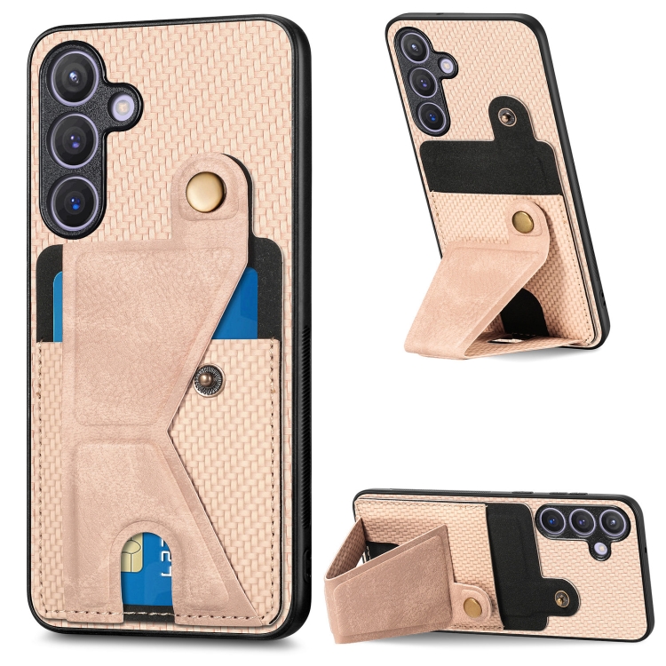 

For Samsung Galaxy S24+ 5G Carbon Fiber Wallet Flip Card K-shaped Holder Phone Case(Khaki)