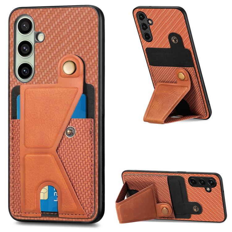 

For Samsung Galaxy A56 5G Carbon Fiber Wallet Flip Card K-shaped Holder Phone Case(Brown)