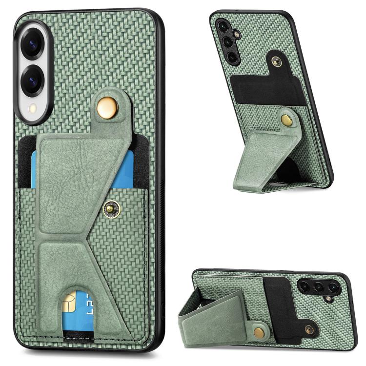 

For Samsung Galaxy S25 Edge 5G Carbon Fiber Wallet Flip Card K-shaped Holder Phone Case(Green)