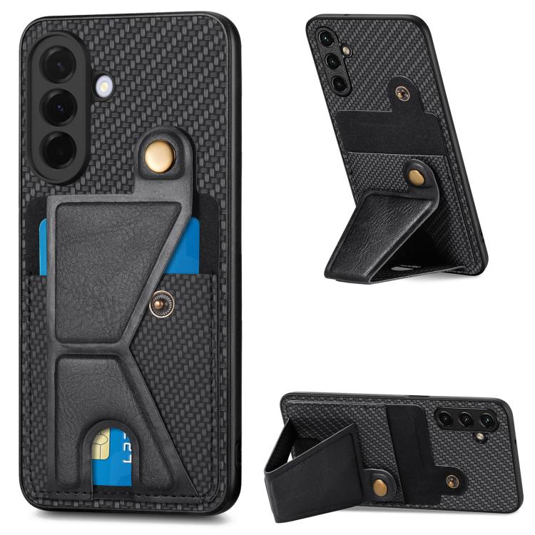

For Samsung Galaxy A57 5G Carbon Fiber Wallet Flip Card K-shaped Holder Phone Case(Black)