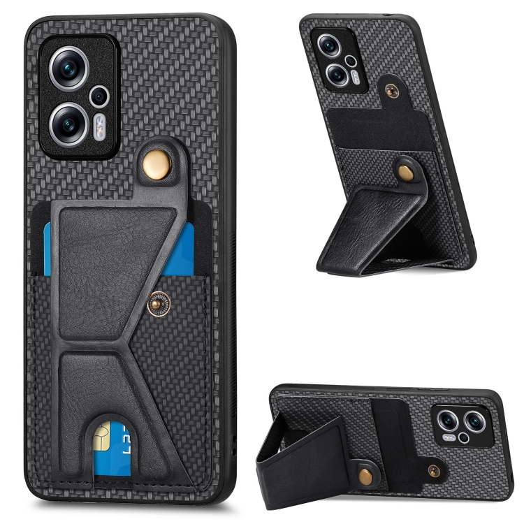 

For Redmi Note 11T Pro 5G Carbon Fiber Wallet Flip Card K-shaped Holder Phone Case(Black)