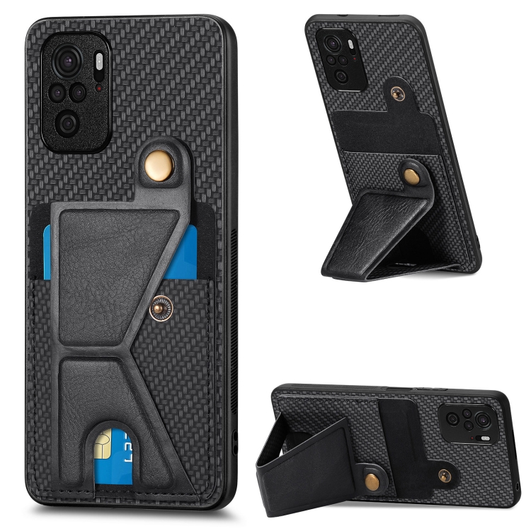 

For Redmi Note 10 4G Carbon Fiber Wallet Flip Card K-shaped Holder Phone Case(Black)