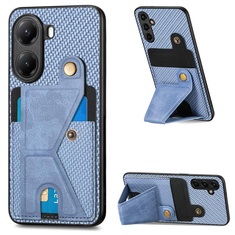 

For Redmi Turbo 4 Carbon Fiber Wallet Flip Card K-shaped Holder Phone Case(Blue)