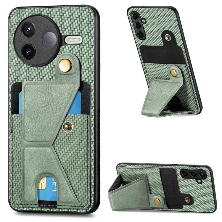 

For Redmi K80 / Poco F7 Pro Carbon Fiber Wallet Flip Card K-shaped Holder Phone Case(Green)