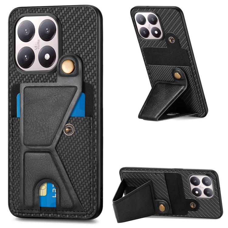 

For Xiaomi 15T Carbon Fiber Wallet Flip Card K-shaped Holder Phone Case(Black)