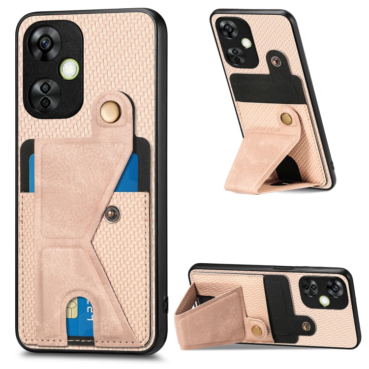 

For Oneplus Nord CE 3 Lite Carbon Fiber Wallet Flip Card K-shaped Holder Phone Case(Khaki)