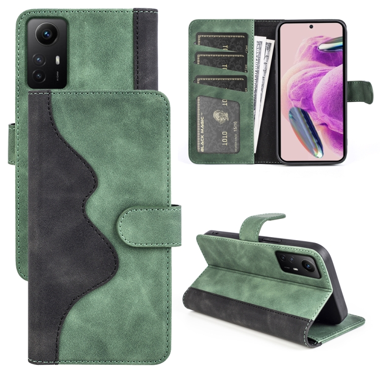 

For Redmi Note 12S Stitching Horizontal Flip Leather Phone Case(Green)