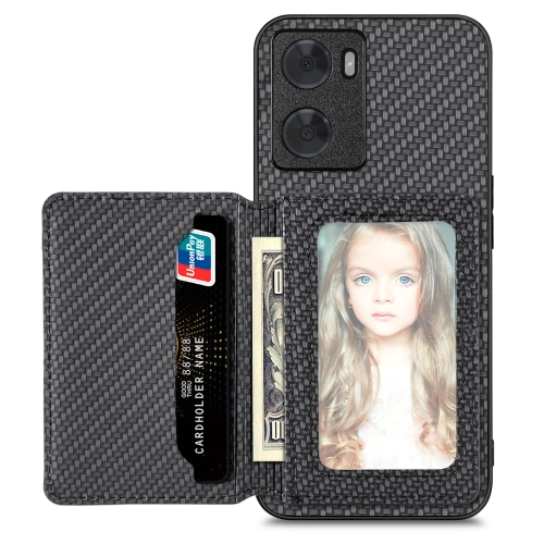 

For OPPO A57 4G Carbon Fiber Magnetic Card Bag Phone Case(Black)