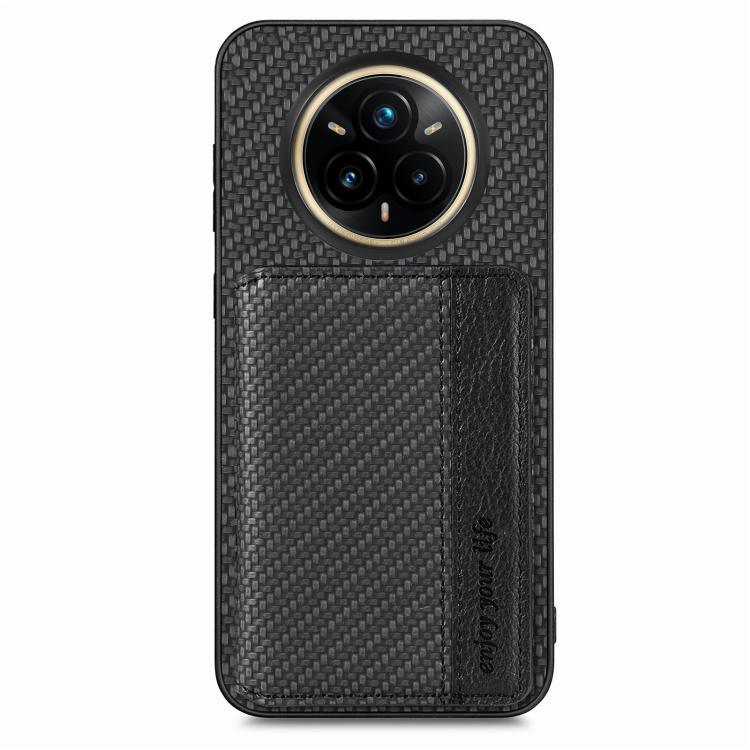 

For Realme 14 Pro+ Carbon Fiber Magnetic Card Bag Phone Case(Black)