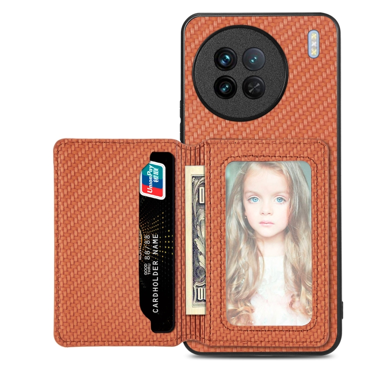

For vivo X90 Carbon Fiber Magnetic Card Bag Phone Case(Brown)