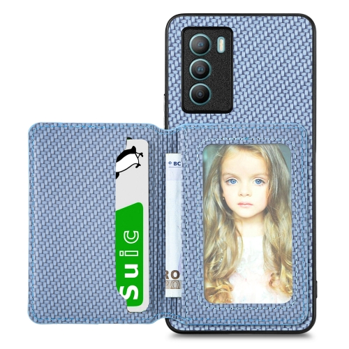 

For vivo T1 Carbon Fiber Magnetic Card Bag Phone Case(Blue)