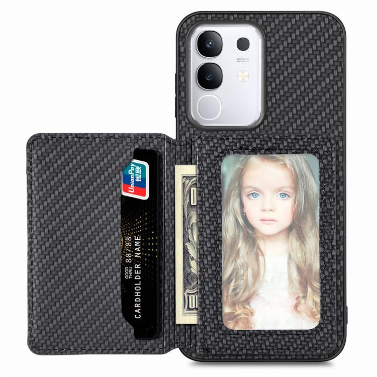 

For vivo Y29 4G Carbon Fiber Magnetic Card Bag Phone Case(Black)
