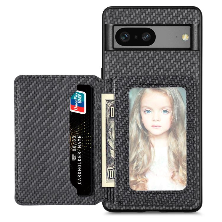 

For Google Pixel 7A Carbon Fiber Magnetic Card Bag Phone Case(Black)