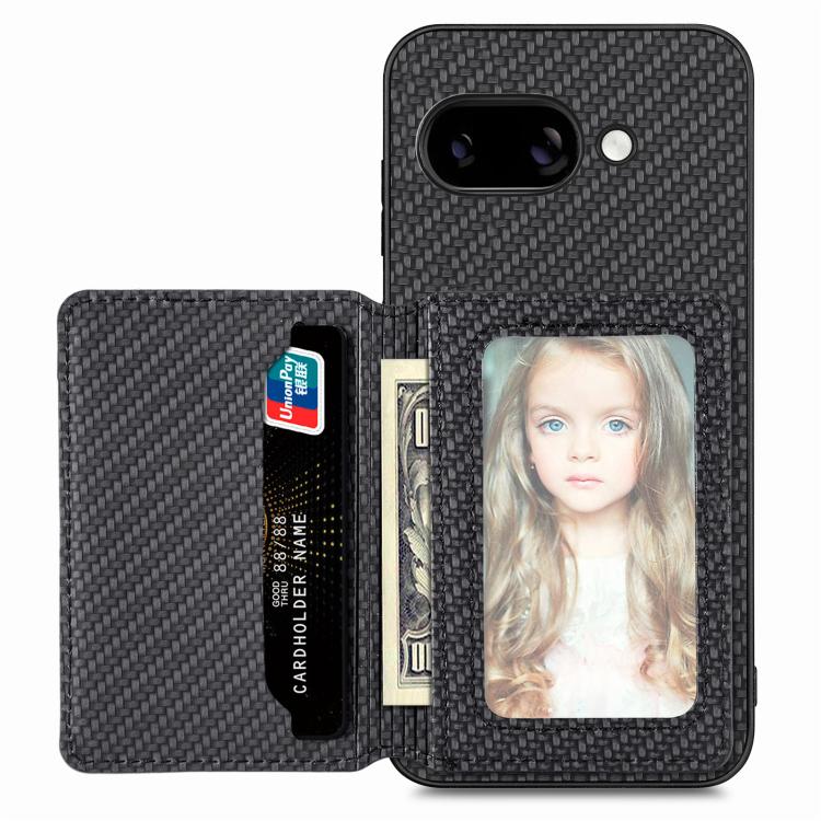 

For Google Pixel 9a Carbon Fiber Magnetic Card Bag Phone Case(Black)