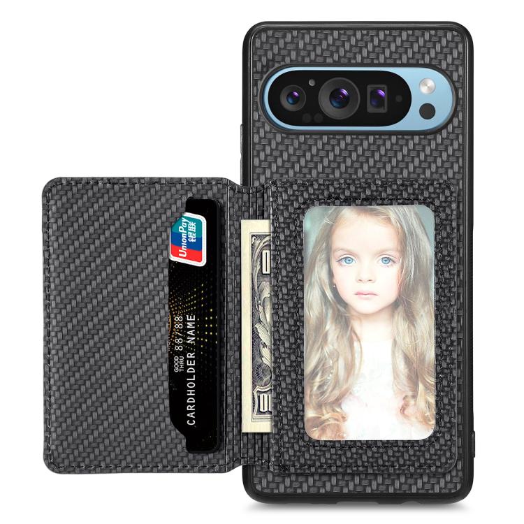 

For Google Pixel 10 Pro XL Carbon Fiber Magnetic Card Bag Phone Case(Black)
