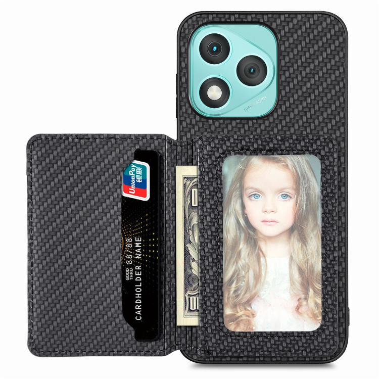 

For Honor 400 Lite Global Carbon Fiber Magnetic Card Bag Phone Case(Black)