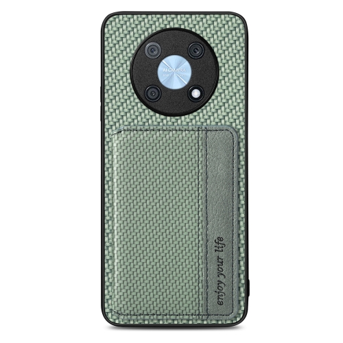 

For Huawei Nova Y90 Carbon Fiber Magnetic Card Bag Phone Case(Green)