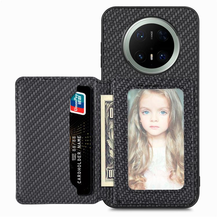 

For Huawei Mate 70 Pro+ Carbon Fiber Magnetic Card Bag Phone Case(Black)