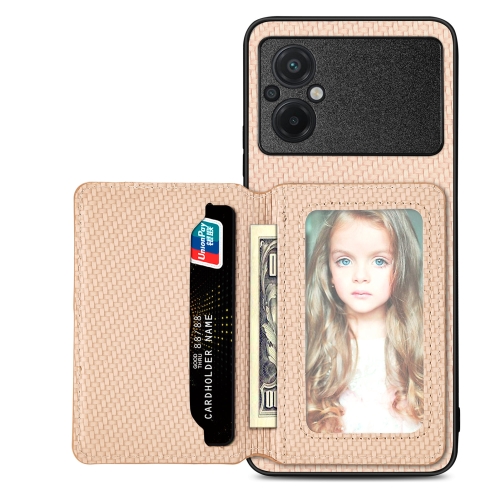 

For Xiaomi POCO M5 4G Carbon Fiber Magnetic Card Bag Phone Case(Khaki)